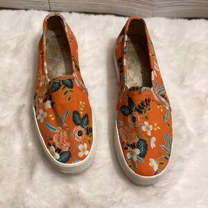 Floral Orange Slip-On Women's Shoes